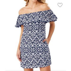 Tommy Bahama Ikat Diamond Off-The-Shoulder Linen Dress